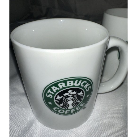 STARBUCKS 2007 Coffee Mug 8-ounce Green MERMAID Logo White Collectible Set of 2 - Picture 2 of 12